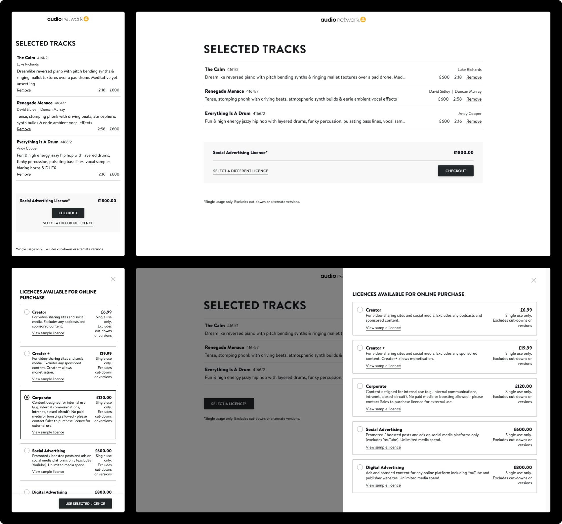 Two key pages in the checkout flow redesign with the mobile view.