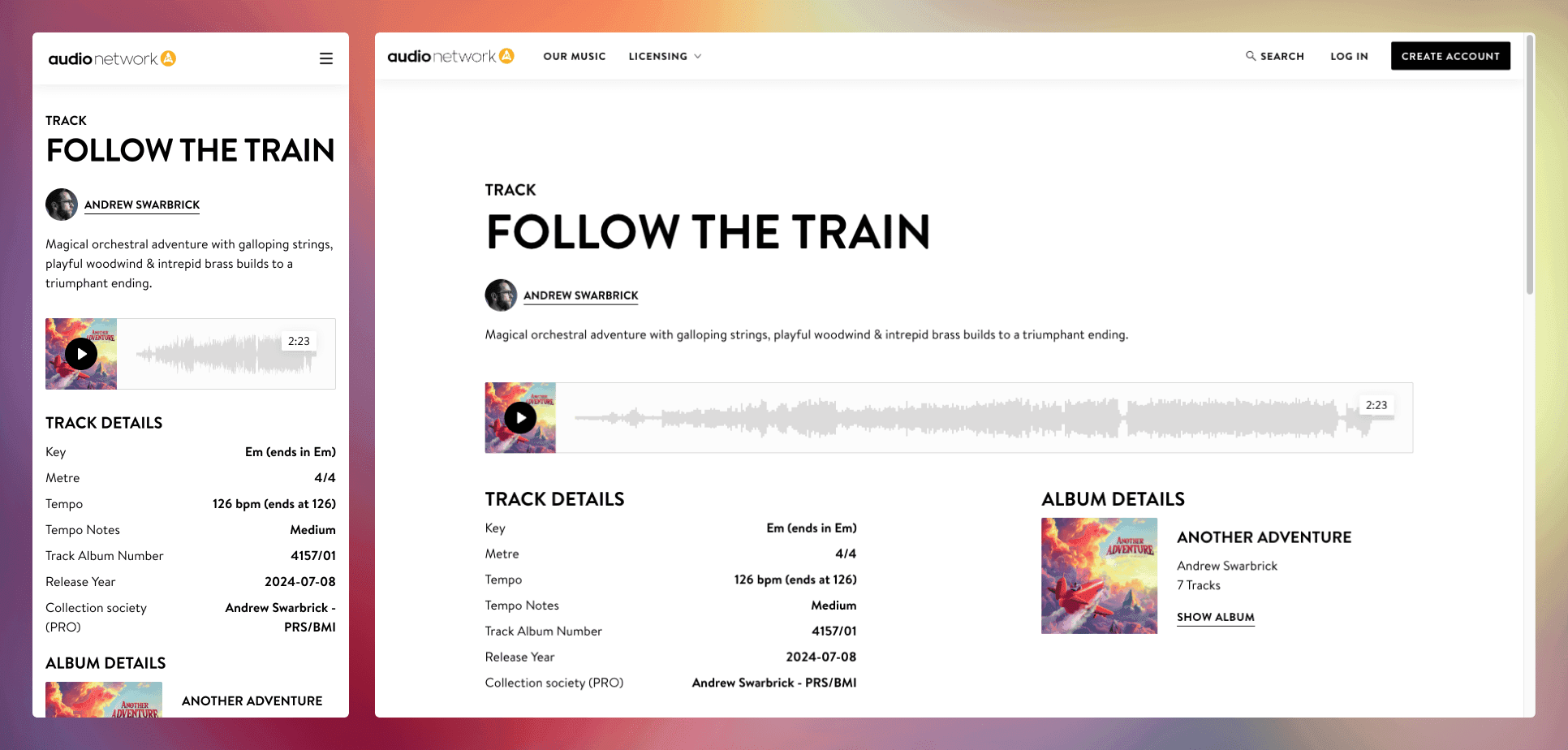 Track page redesign on mobile and desktop view.