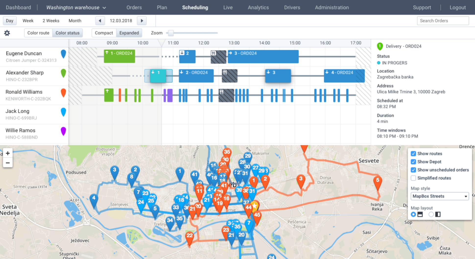 Planned routes preview screen