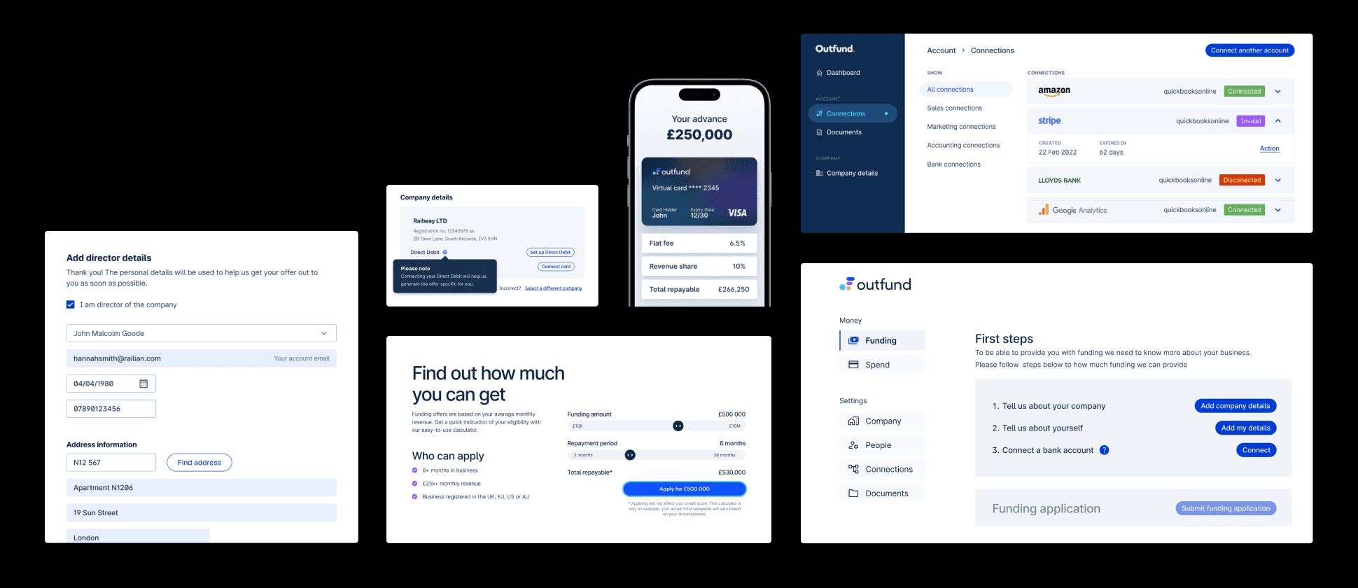 A range of UI components, including forms, dashboards and mobile views.