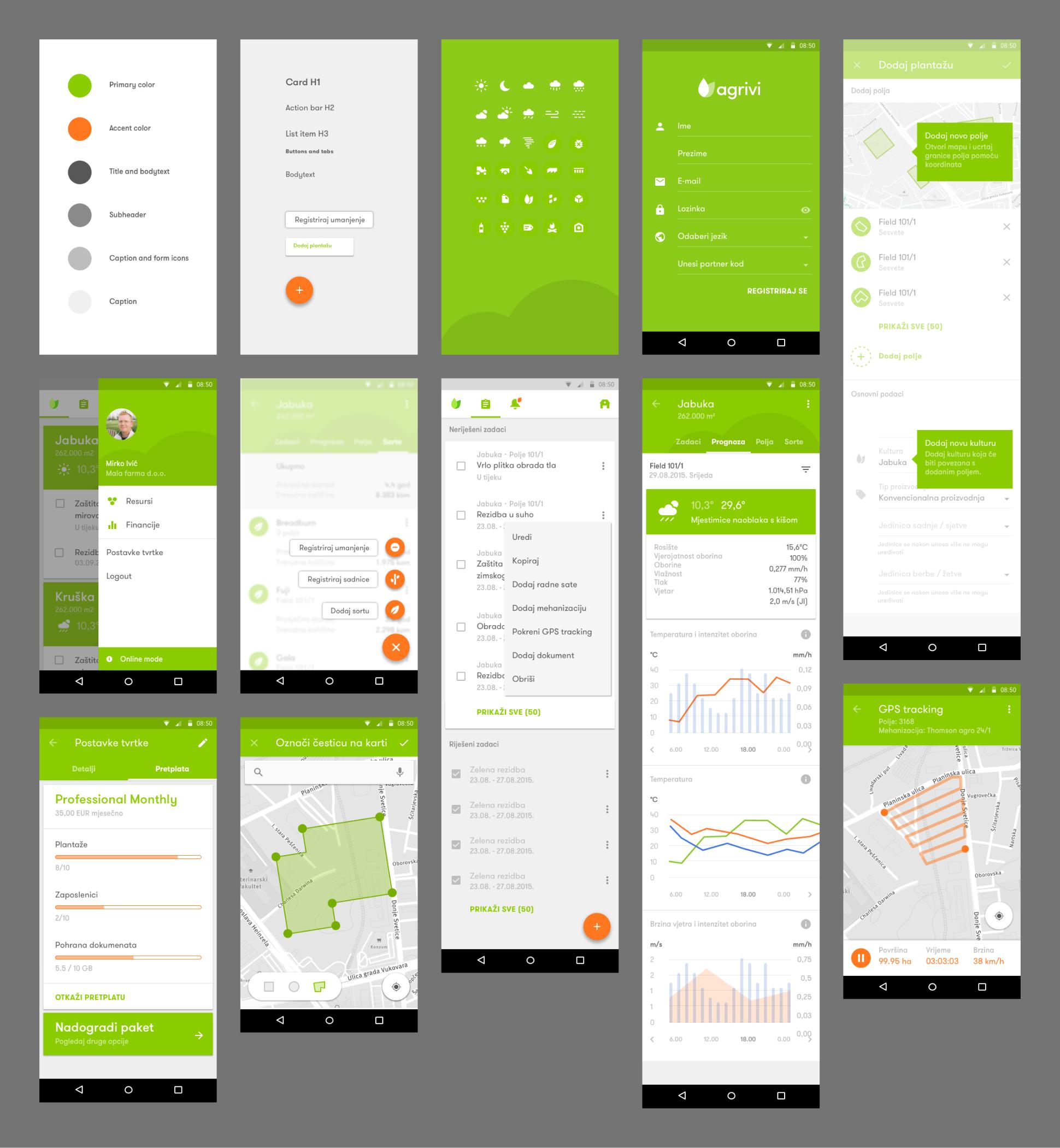 Agrivi mobile application screens.