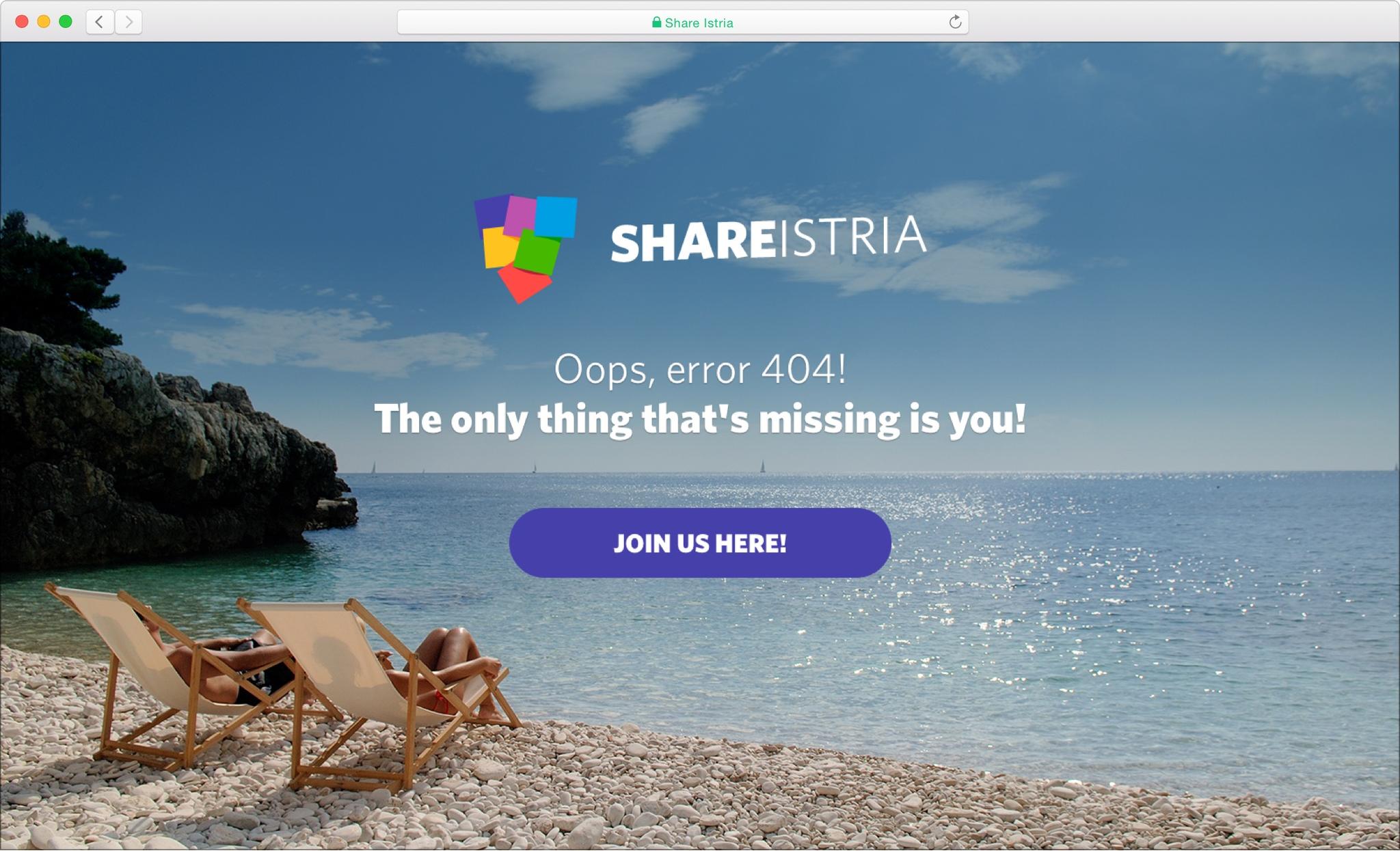 Website 404 page design for the Share Istria project.